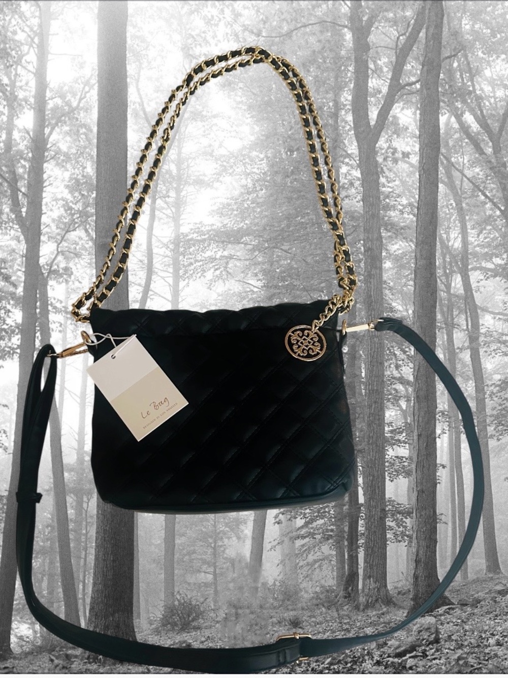 Quilted Black Shoulder Bag with Gold Chain